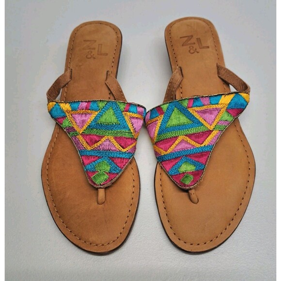 Z & L Shoes - Z&L Boho Embroidered Flat Sandal Flip Flop, Size 6.5 Made In India
